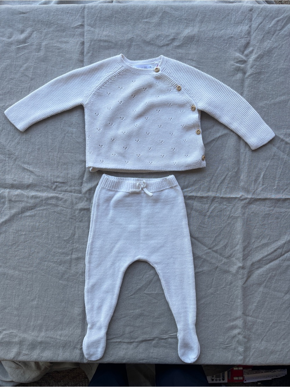 Zara Baby Cream Knit Two-Piece Set - Buttoned Sweater & Footed Pants